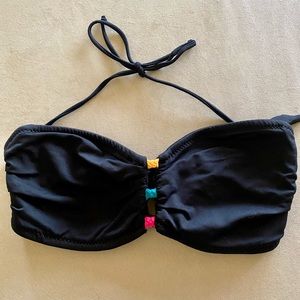 NWT!  Shoshanna  D cup bandeau bikini top in black with multi color accents.